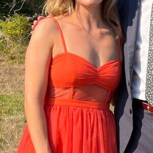 Fame and Partners coral red formal gown